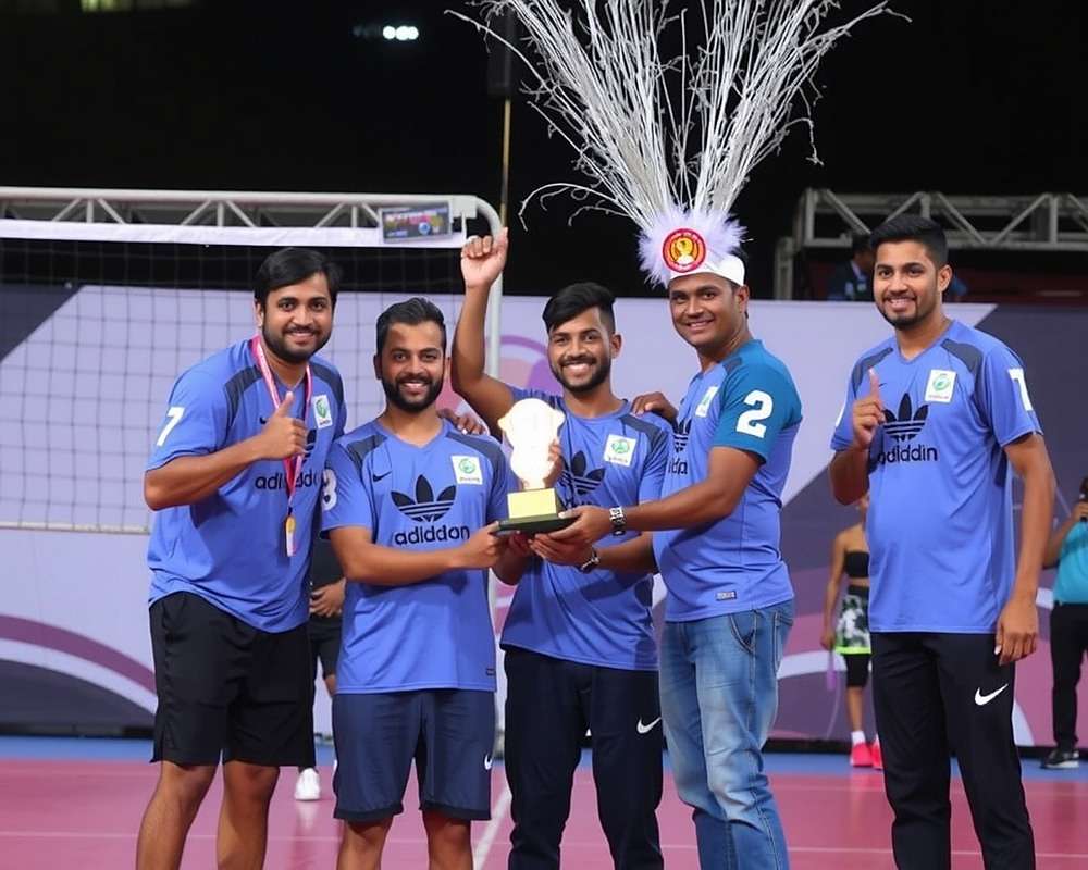 Indo-Volleyball Premier League National Championship Indo-Volleyball Premier League tournament finals with players celebrating