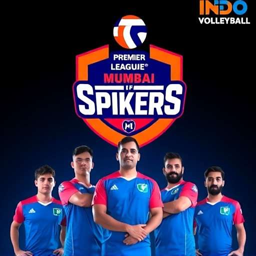 Mumbai Spikers - Indo-Volleyball Premier League Mumbai Spikers team logo and players in blue jerseys